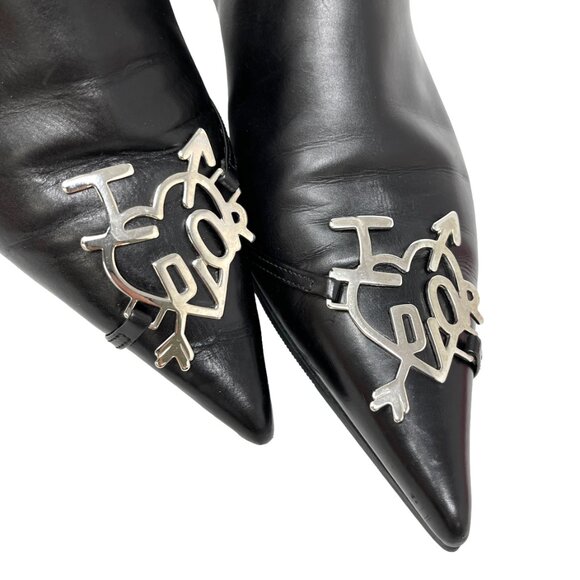 Dior Vintage Heart Logo Short Boots #36.5 US 6.5 Black Silver Leather [102585] - Picture 4 of 12